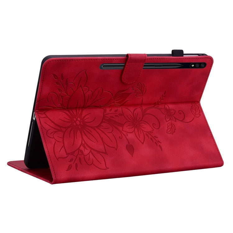 For Samsung Galaxy Tab S7 / S8 Lily Embossed Leather Tablet Case(Red) by buy2fix