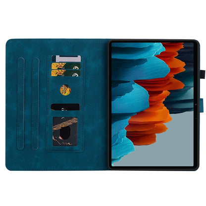 For Samsung Galaxy Tab S7 / S8 Lily Embossed Leather Tablet Case(Dark Blue) by buy2fix
