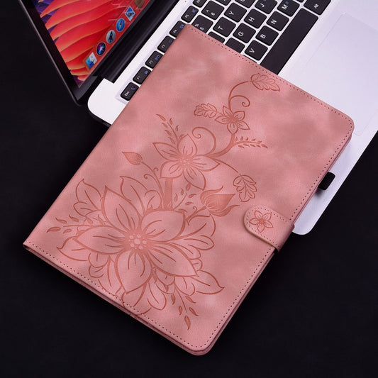 For Samsung Galaxy Tab S9 / S9 FE Lily Embossed Leather Tablet Case(Pink) by buy2fix