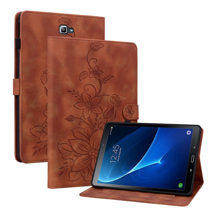 For Samsung Galaxy Tab A 10.1 2016 Lily Embossed Leather Tablet Case(Brown) - Tab A 10.1 by buy2fix | Online Shopping UK | buy2fix