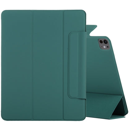 For iPad Pro 13 2025 / 2024 Double-sided Clip Fixed Buckle Magnetic PU Leather Smart Tablet Case(Dark Green) by buy2fix