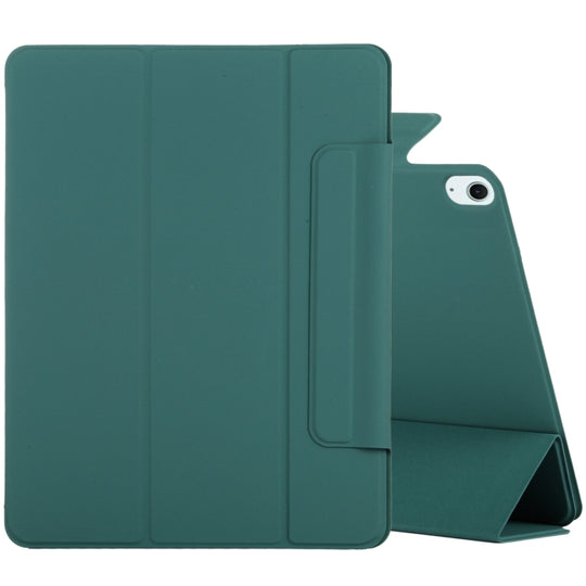 For iPad Air 11 2026 / 2025 / 2024 Double-sided Clip Fixed Buckle Magnetic PU Leather Smart Tablet Case(Dark Green)