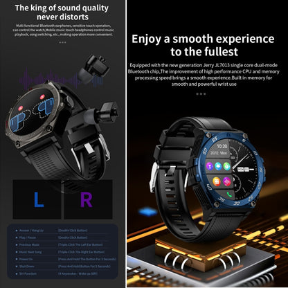 LC18 1.53 inch IP67 BT5.0 Sport Smart Watch with Earbuds, Support Bluetooth Call / Sleep / Blood Oxygen / Heart Rate / Blood Pressure Health Monitor(Black) - Smart Watches by buy2fix | Online Shopping UK | buy2fix