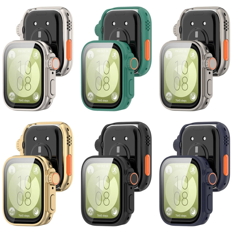 For Huawei Watch Fit3 PC + Tempered Glass Film Full Coverage Watch Protective Case(Green) by buy2fix