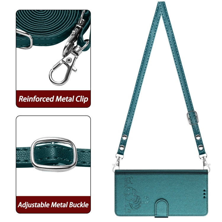 For Tecno Spark GO 2024 Cat Rat Embossed Pattern RFID Leather Phone Case with Lanyard(Peacock Green) by buy2fix