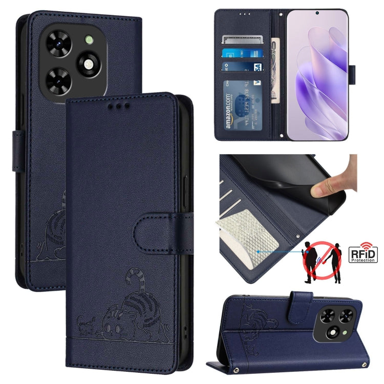 For Tecno Spark GO 2024 Cat Rat Embossed Pattern RFID Leather Phone Case with Lanyard(Blue) by buy2fix