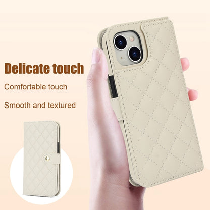 For iPhone 15 Plus Crossbody Multifunction Rhombic Leather Phone Case(White) - iPhone 15 Plus Cases by buy2fix | Online Shopping UK | buy2fix