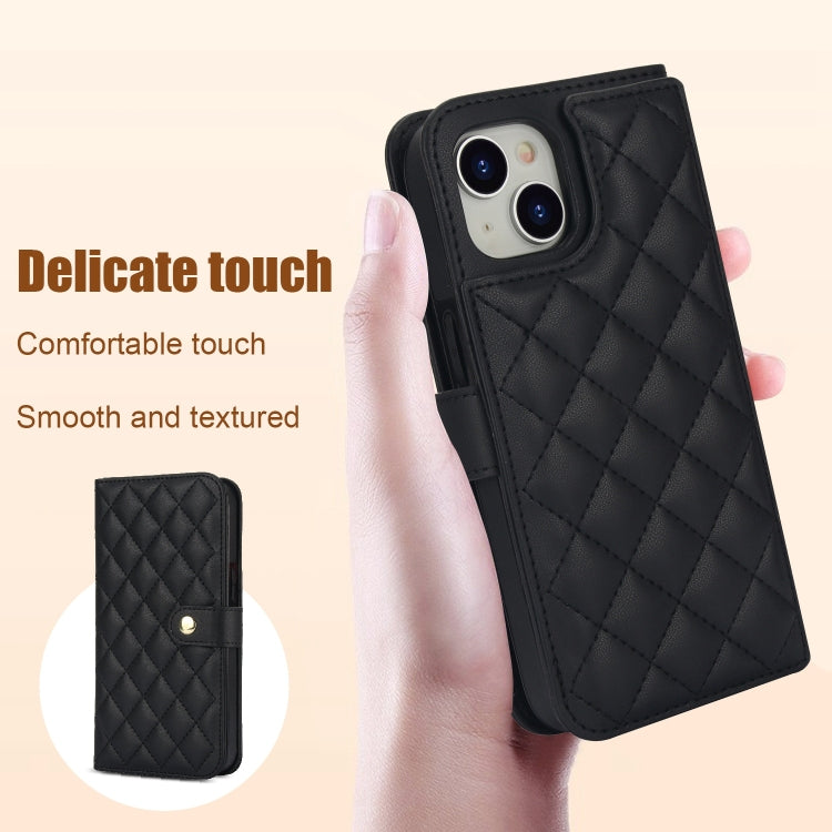 For iPhone 15 Plus Crossbody Multifunction Rhombic Leather Phone Case(Black) - iPhone 15 Plus Cases by buy2fix | Online Shopping UK | buy2fix