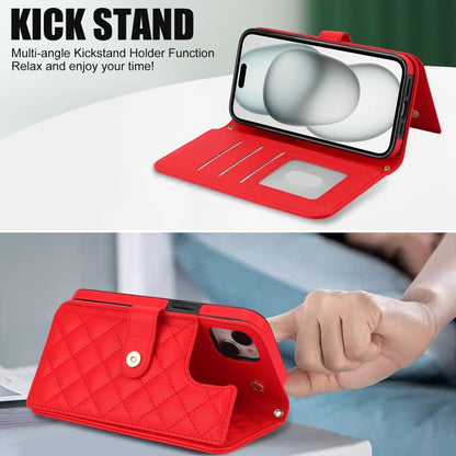 For iPhone 15 Plus Crossbody Multifunction Rhombic Leather Phone Case(Red) - iPhone 15 Plus Cases by buy2fix | Online Shopping UK | buy2fix