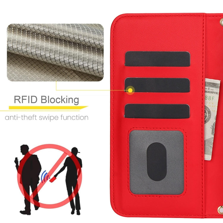 For iPhone 14 Plus Crossbody Multifunction Rhombic Leather Phone Case(Red) - iPhone 14 Plus Cases by buy2fix | Online Shopping UK | buy2fix