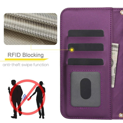 For iPhone 14 Plus Crossbody Multifunction Rhombic Leather Phone Case(Dark Purple) - iPhone 14 Plus Cases by buy2fix | Online Shopping UK | buy2fix