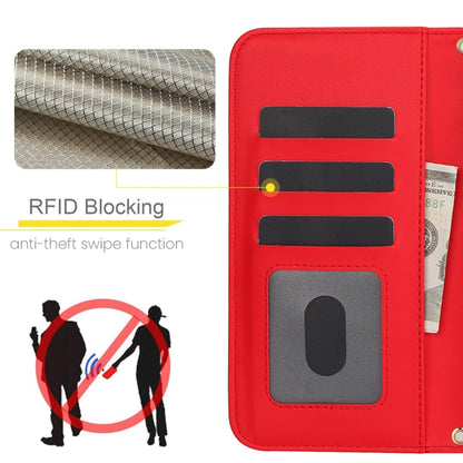 For iPhone 14 / 13 Crossbody Multifunction Rhombic Leather Phone Case(Red) - iPhone 14 Cases by buy2fix | Online Shopping UK | buy2fix