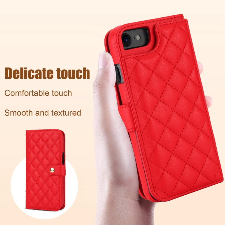 For iPhone 7 / 8 / SE 2022 Crossbody Multifunction Rhombic Leather Phone Case(Red) - iPhone SE 2022 / 2020 / 8 / 7 Cases by buy2fix | Online Shopping UK | buy2fix