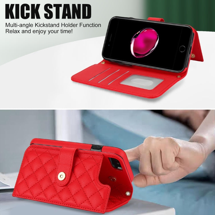For iPhone 7 / 8 / SE 2022 Crossbody Multifunction Rhombic Leather Phone Case(Red) - iPhone SE 2022 / 2020 / 8 / 7 Cases by buy2fix | Online Shopping UK | buy2fix