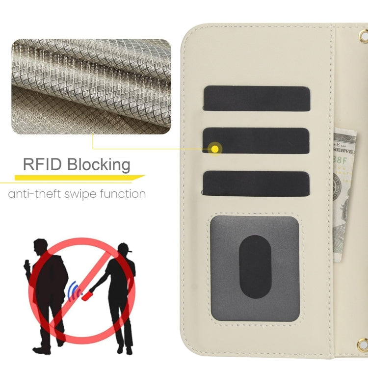 For iPhone 13 mini Crossbody Multifunction Rhombic Leather Phone Case(White) - iPhone 13 mini Cases by buy2fix | Online Shopping UK | buy2fix