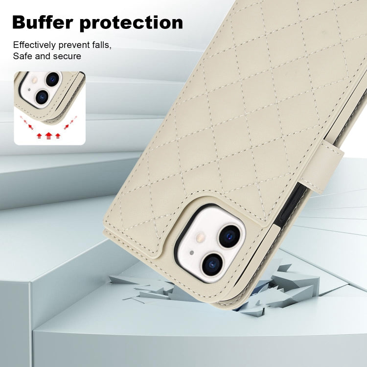 For iPhone 12 mini Crossbody Multifunction Rhombic Leather Phone Case(White) - iPhone 12 mini Cases by buy2fix | Online Shopping UK | buy2fix