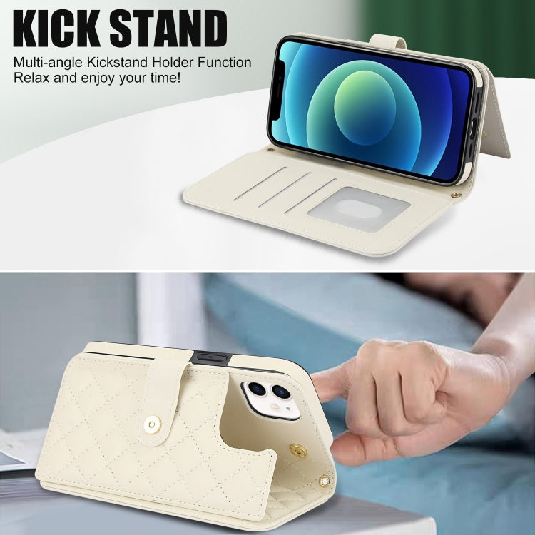 For iPhone 12 mini Crossbody Multifunction Rhombic Leather Phone Case(White) - iPhone 12 mini Cases by buy2fix | Online Shopping UK | buy2fix