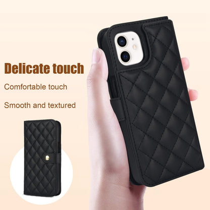 For iPhone 12 mini Crossbody Multifunction Rhombic Leather Phone Case(Black) - iPhone 12 mini Cases by buy2fix | Online Shopping UK | buy2fix