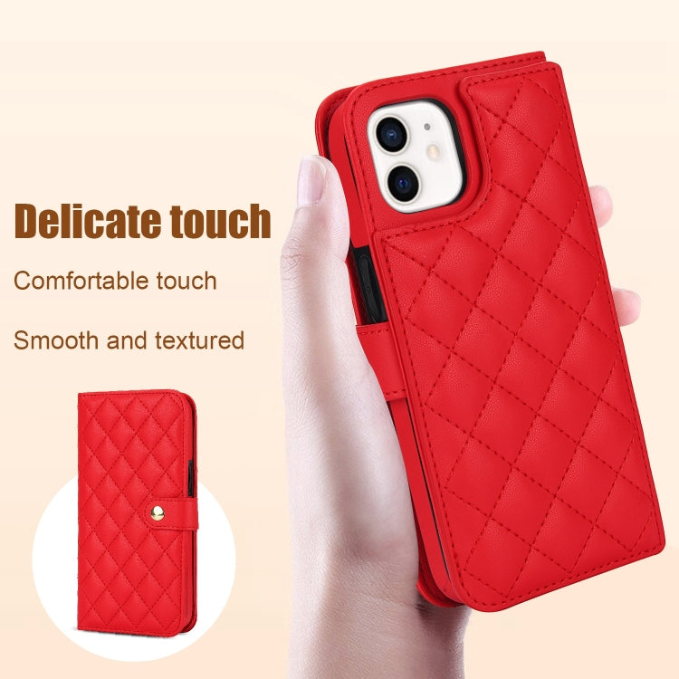 For iPhone 12 mini Crossbody Multifunction Rhombic Leather Phone Case(Red) - iPhone 12 mini Cases by buy2fix | Online Shopping UK | buy2fix