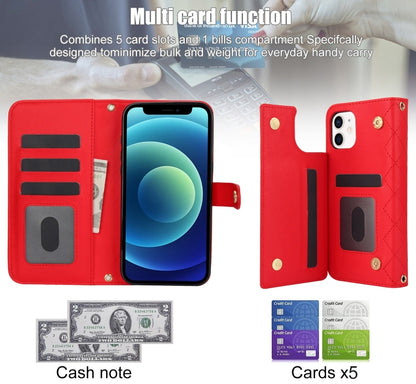 For iPhone 12 mini Crossbody Multifunction Rhombic Leather Phone Case(Red) - iPhone 12 mini Cases by buy2fix | Online Shopping UK | buy2fix