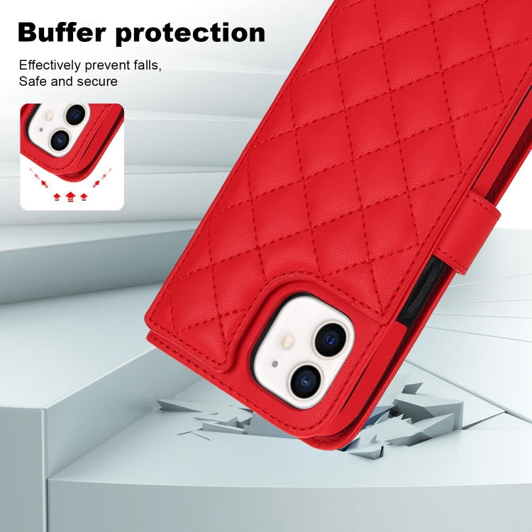 For iPhone 12 mini Crossbody Multifunction Rhombic Leather Phone Case(Red) - iPhone 12 mini Cases by buy2fix | Online Shopping UK | buy2fix