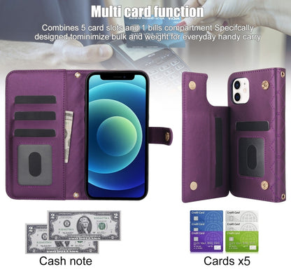 For iPhone 12 mini Crossbody Multifunction Rhombic Leather Phone Case(Dark Purple) - iPhone 12 mini Cases by buy2fix | Online Shopping UK | buy2fix