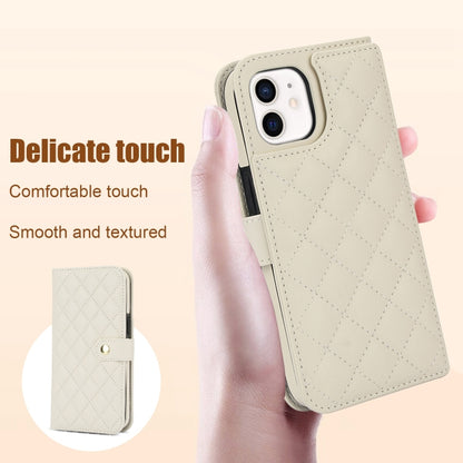 For iPhone 12 / 12 Pro Crossbody Multifunction Rhombic Leather Phone Case(White) - iPhone 12 / 12 Pro Cases by buy2fix | Online Shopping UK | buy2fix