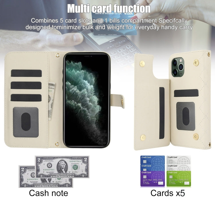 For iPhone 11 Pro Max Crossbody Multifunction Rhombic Leather Phone Case(White) - iPhone 11 Pro Max Cases by buy2fix | Online Shopping UK | buy2fix