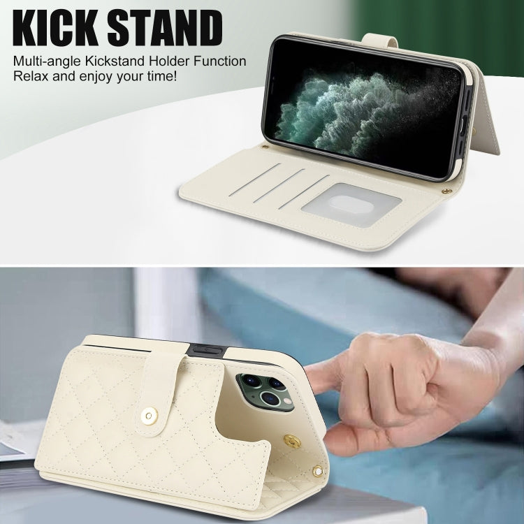 For iPhone 11 Pro Max Crossbody Multifunction Rhombic Leather Phone Case(White) - iPhone 11 Pro Max Cases by buy2fix | Online Shopping UK | buy2fix