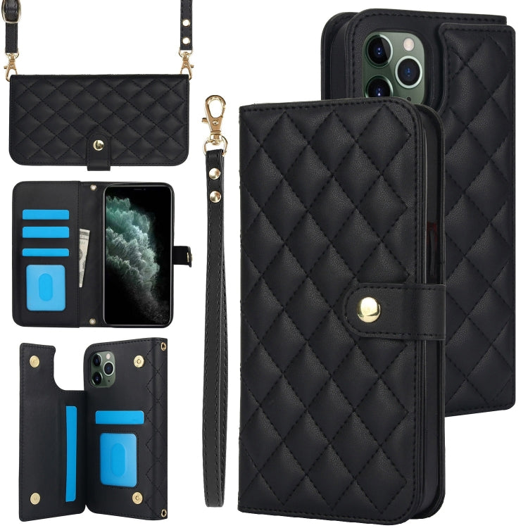 For iPhone 11 Pro Max Crossbody Multifunction Rhombic Leather Phone Case(Black) - iPhone 11 Pro Max Cases by buy2fix | Online Shopping UK | buy2fix