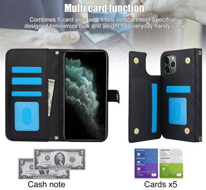 For iPhone 11 Pro Max Crossbody Multifunction Rhombic Leather Phone Case(Black) - iPhone 11 Pro Max Cases by buy2fix | Online Shopping UK | buy2fix