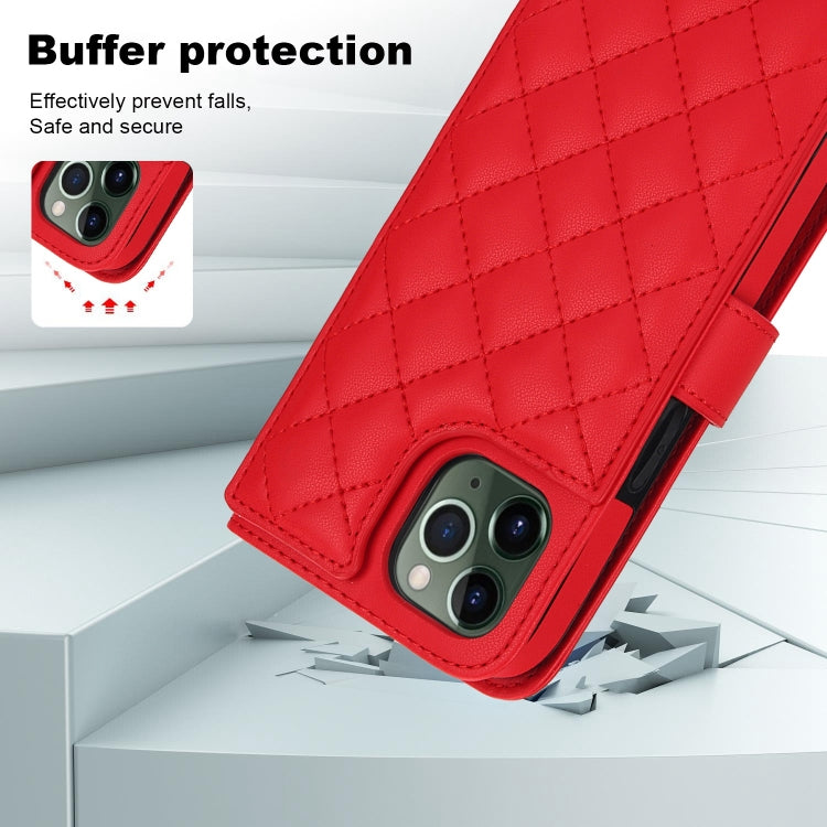 For iPhone 11 Pro Max Crossbody Multifunction Rhombic Leather Phone Case(Red) - iPhone 11 Pro Max Cases by buy2fix | Online Shopping UK | buy2fix