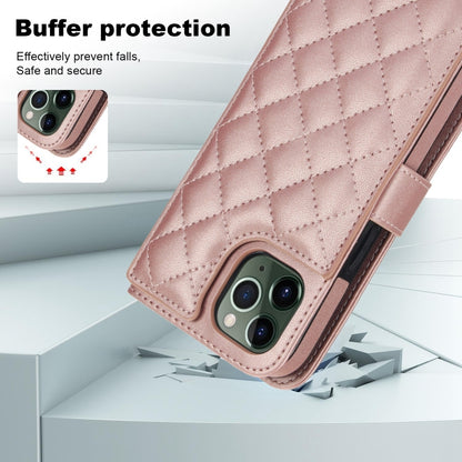 For iPhone 11 Pro Max Crossbody Multifunction Rhombic Leather Phone Case(Rose Gold) - iPhone 11 Pro Max Cases by buy2fix | Online Shopping UK | buy2fix