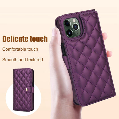 For iPhone 11 Pro Max Crossbody Multifunction Rhombic Leather Phone Case(Dark Purple) - iPhone 11 Pro Max Cases by buy2fix | Online Shopping UK | buy2fix