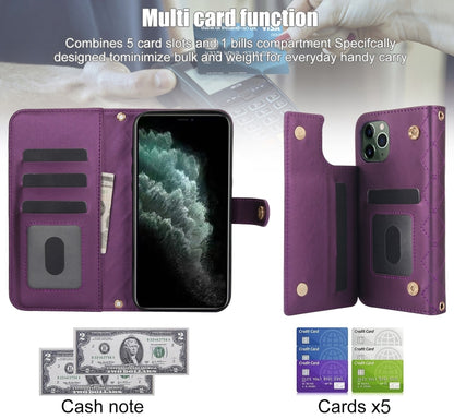 For iPhone 11 Pro Max Crossbody Multifunction Rhombic Leather Phone Case(Dark Purple) - iPhone 11 Pro Max Cases by buy2fix | Online Shopping UK | buy2fix