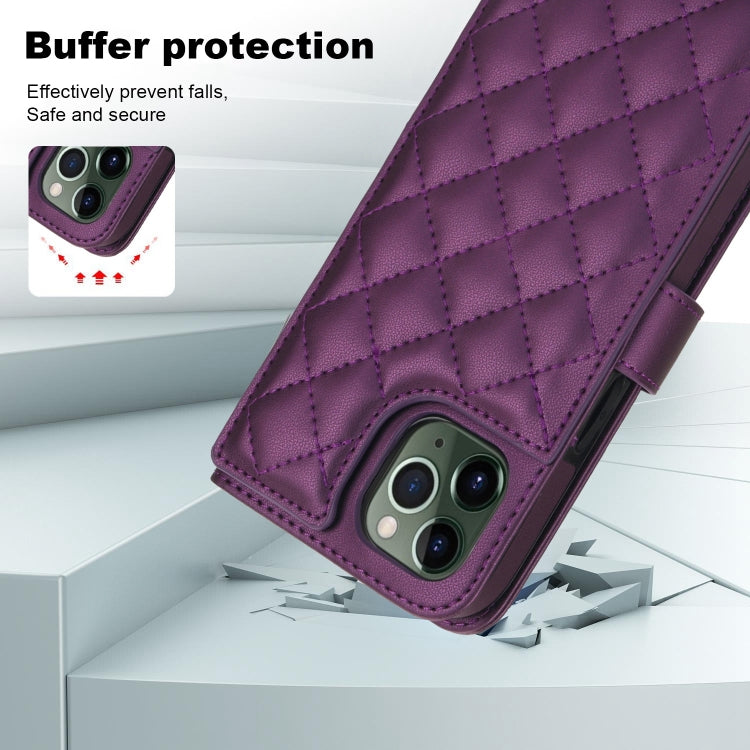 For iPhone 11 Pro Max Crossbody Multifunction Rhombic Leather Phone Case(Dark Purple) - iPhone 11 Pro Max Cases by buy2fix | Online Shopping UK | buy2fix