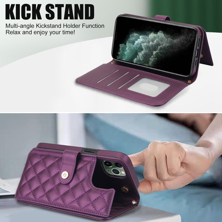 For iPhone 11 Pro Max Crossbody Multifunction Rhombic Leather Phone Case(Dark Purple) - iPhone 11 Pro Max Cases by buy2fix | Online Shopping UK | buy2fix