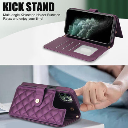 For iPhone 11 Pro Max Crossbody Multifunction Rhombic Leather Phone Case(Dark Purple) - iPhone 11 Pro Max Cases by buy2fix | Online Shopping UK | buy2fix