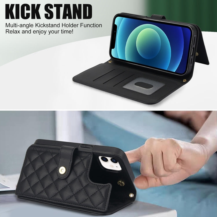 For iPhone 11 Crossbody Multifunction Rhombic Leather Phone Case(Black) - iPhone 11 Cases by buy2fix | Online Shopping UK | buy2fix