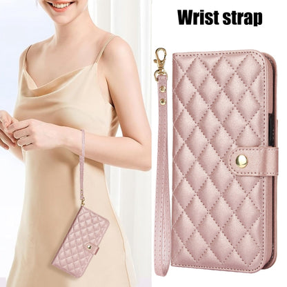 For iPhone 11 Crossbody Multifunction Rhombic Leather Phone Case(Rose Gold) - iPhone 11 Cases by buy2fix | Online Shopping UK | buy2fix