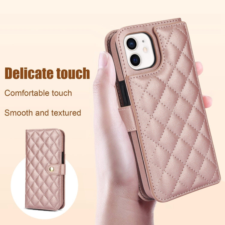 For iPhone 11 Crossbody Multifunction Rhombic Leather Phone Case(Rose Gold) - iPhone 11 Cases by buy2fix | Online Shopping UK | buy2fix