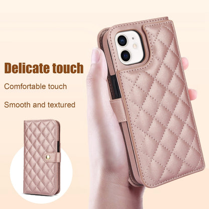 For iPhone 11 Crossbody Multifunction Rhombic Leather Phone Case(Rose Gold) - iPhone 11 Cases by buy2fix | Online Shopping UK | buy2fix