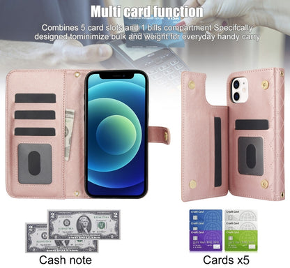 For iPhone 11 Crossbody Multifunction Rhombic Leather Phone Case(Rose Gold) - iPhone 11 Cases by buy2fix | Online Shopping UK | buy2fix