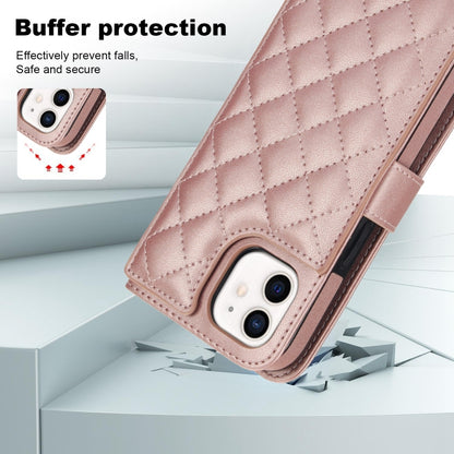 For iPhone 11 Crossbody Multifunction Rhombic Leather Phone Case(Rose Gold) - iPhone 11 Cases by buy2fix | Online Shopping UK | buy2fix