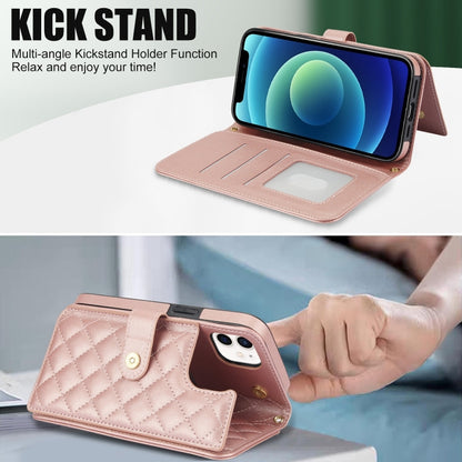 For iPhone 11 Crossbody Multifunction Rhombic Leather Phone Case(Rose Gold) - iPhone 11 Cases by buy2fix | Online Shopping UK | buy2fix
