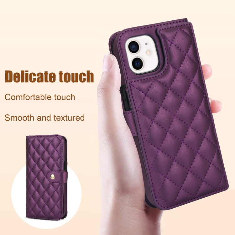For iPhone 11 Crossbody Multifunction Rhombic Leather Phone Case(Dark Purple) - iPhone 11 Cases by buy2fix | Online Shopping UK | buy2fix
