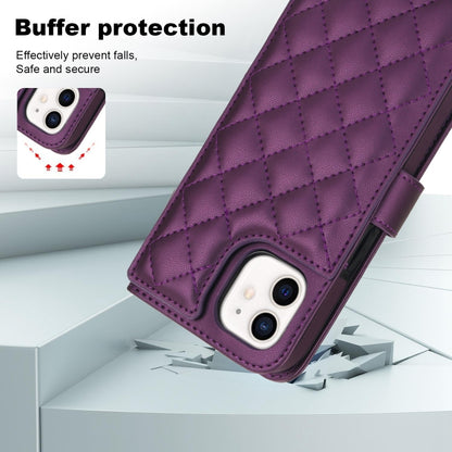 For iPhone 11 Crossbody Multifunction Rhombic Leather Phone Case(Dark Purple) - iPhone 11 Cases by buy2fix | Online Shopping UK | buy2fix