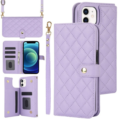 For iPhone 11 Crossbody Multifunction Rhombic Leather Phone Case(Purple) - iPhone 11 Cases by buy2fix | Online Shopping UK | buy2fix
