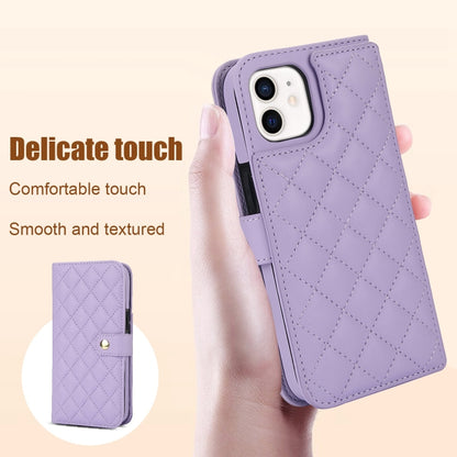 For iPhone 11 Crossbody Multifunction Rhombic Leather Phone Case(Purple) - iPhone 11 Cases by buy2fix | Online Shopping UK | buy2fix