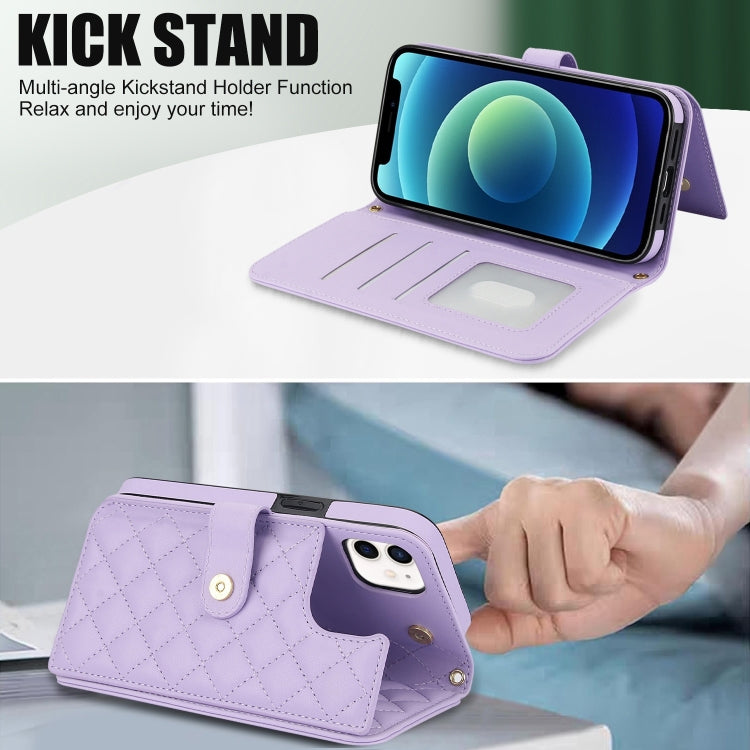 For iPhone 11 Crossbody Multifunction Rhombic Leather Phone Case(Purple) - iPhone 11 Cases by buy2fix | Online Shopping UK | buy2fix